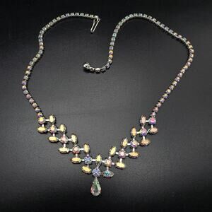 B David Aurora Borealis Rhinestone Necklace Vintage Glam Jewelry